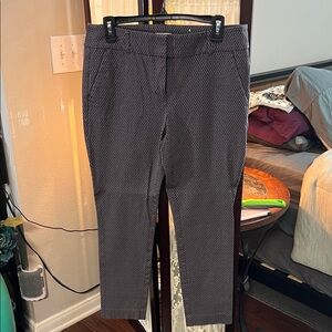 LOFT Gray with Pink/Maroon Microprint Trousers